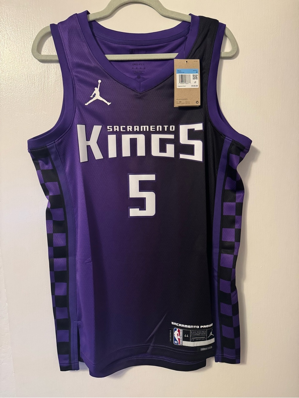 Jordan Men Purple Black Checkered DeAaron Fox Statement Jersey Swingman Medium